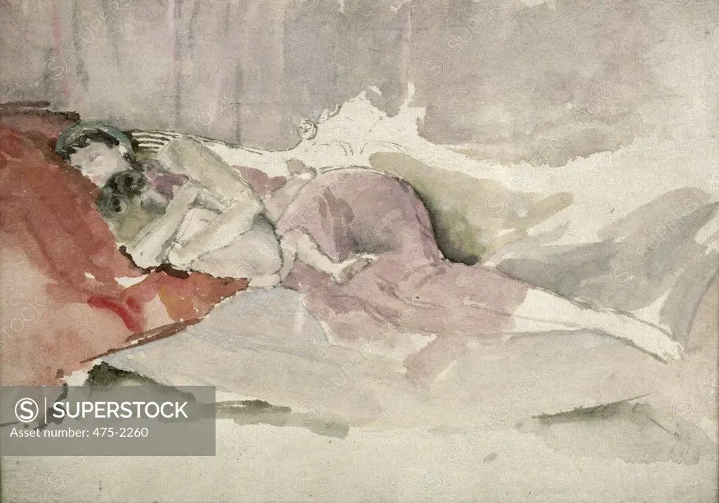 Mother and Child on a Couch James Abbott McNeill Whistler (1834-1903 American) Watercolor Victoria & Albert Museum, London, England