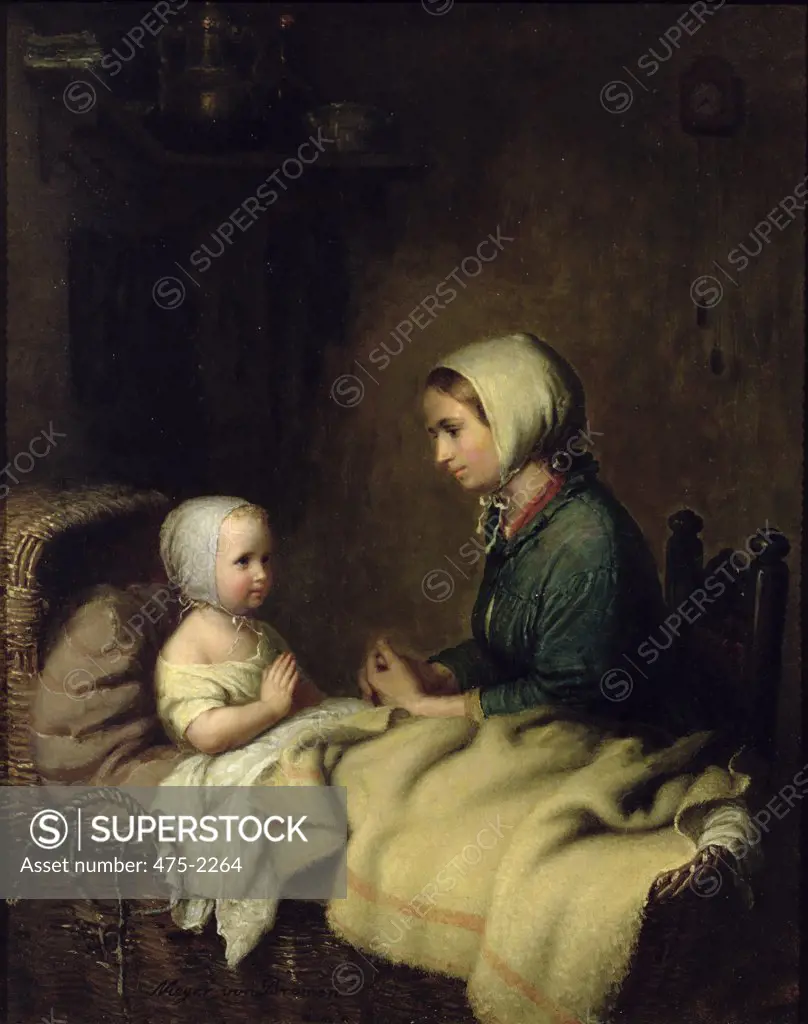 Little Girl Saying Her Prayers In Bed 19th Century Johann Georg Meyer von Bremen (1813-1880 German) Oil on Panel Private Collection