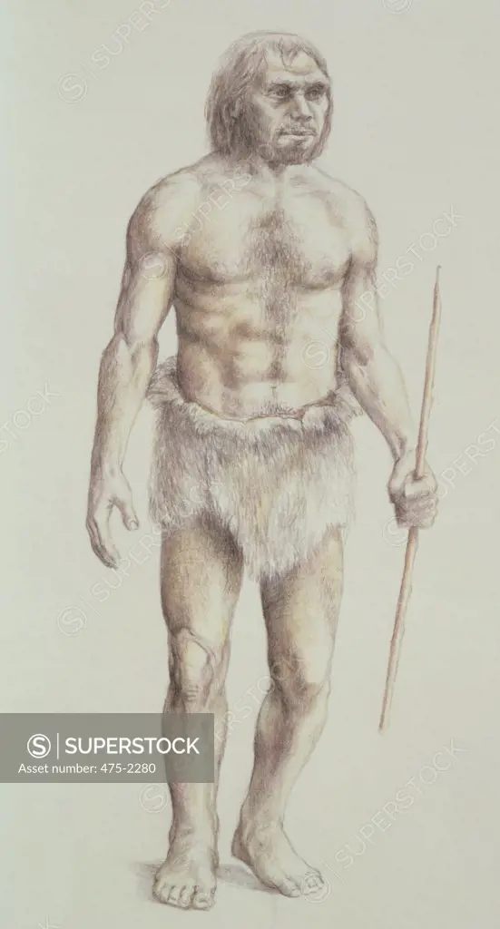 Neanderthal Man 20th Century Artist Unknown Pencil on Paper Private Collection
