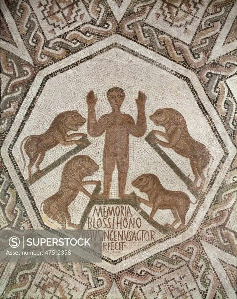 Daniel in the Lions' Den, From Bordj El Loudi  5th Century Roman Art Mosaic