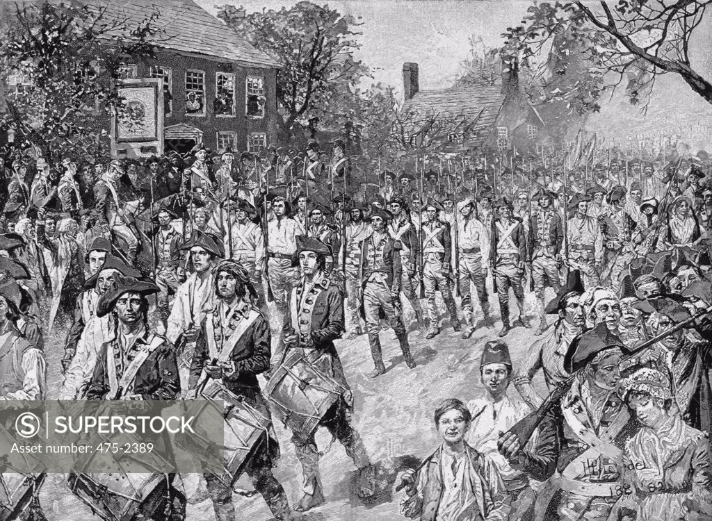 The Continental Army Marching Down The Old Bowery, New York, 25Th November 1783 24th Nov. 1883 Pyle, Howard(1853-1911 American) Lithograph Private Collection 