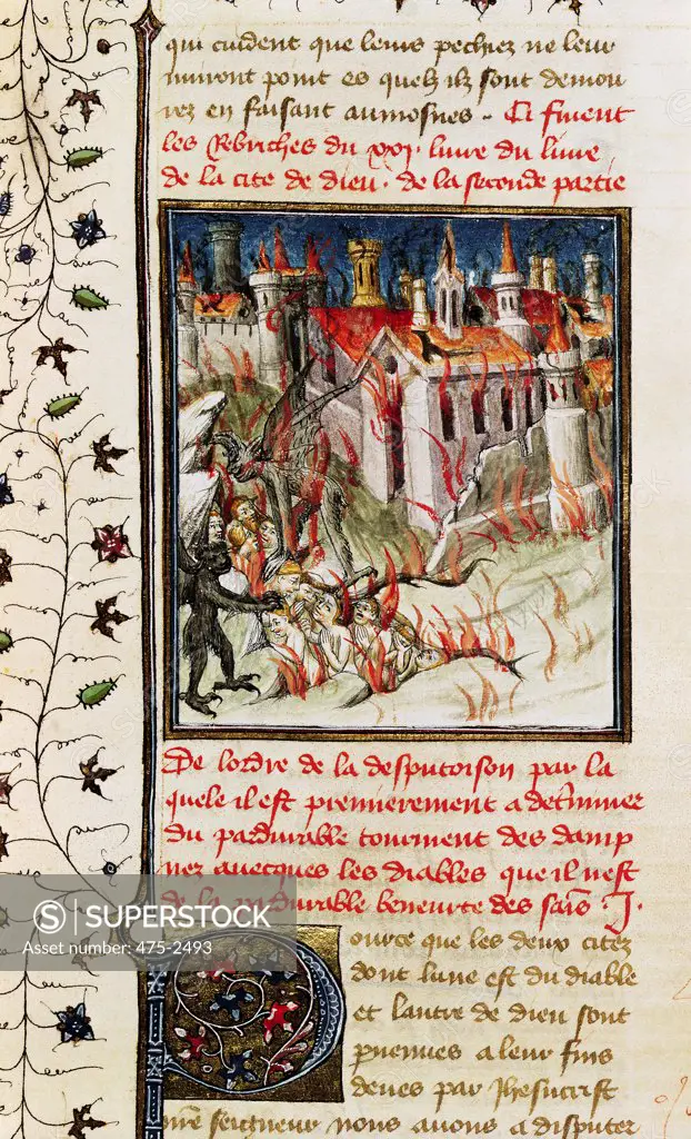Hell- From 'De Civitate Dei' By St. Augustine Of Hippo (354-430) Translated By Raoul de Presles c.1400-50 French School Vellum Bibliotheque Municipale, Boulogne-sur-Mer, France