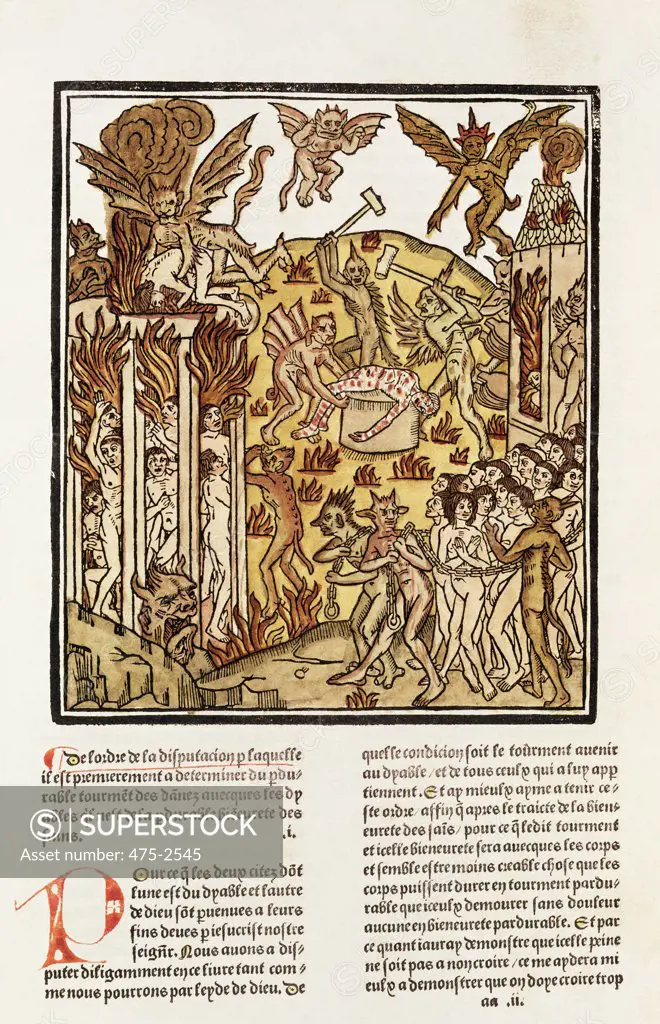 Hell - From 'La Cite De Dieu'  1486-87 French School(- ) Xylograph Bibliotheque Municipale, Abbeville, France 