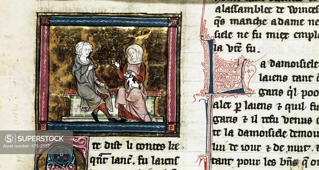 Lancelot And Guinevere Sit And Talk 14th Century French School Vellum British Library, London, England