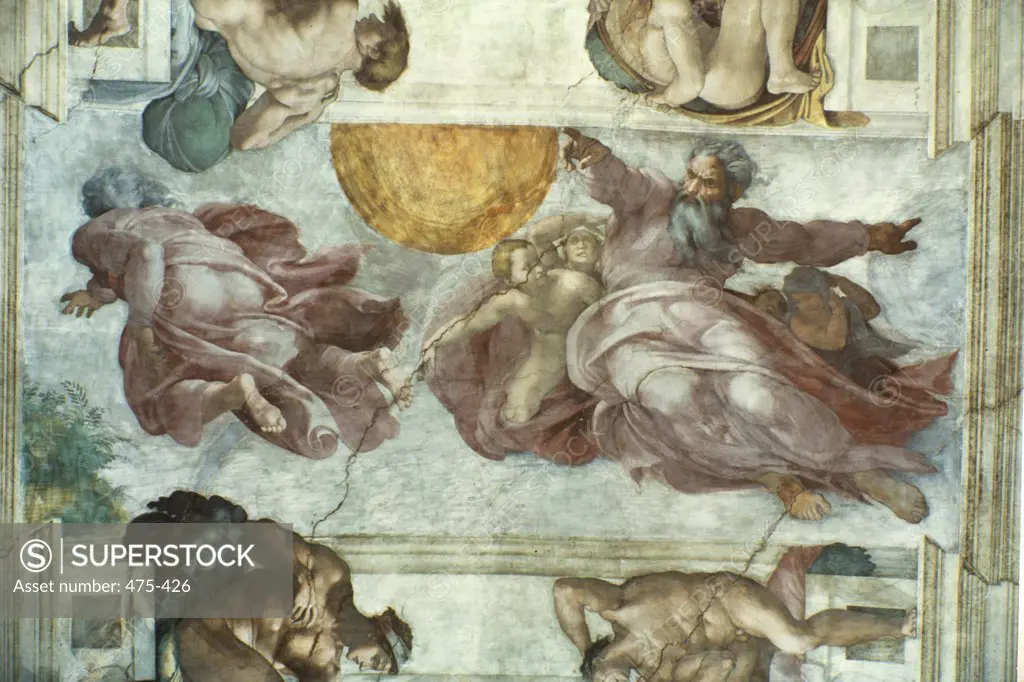 Creation of the Sun & the Moon Fresco Michelangelo Buonarroti (1475-1564 Italian) Sistine Chapel, Vatican