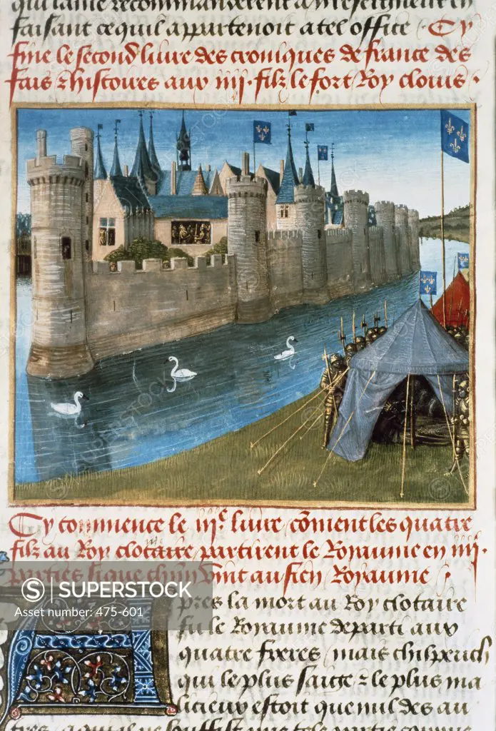 Chronicles of St. Denis: Death of Clothar I 15th C. Jean Fouquet (ca.1420-1480 French) Illuminated manuscript Bibliotheque Nationale, Paris, France