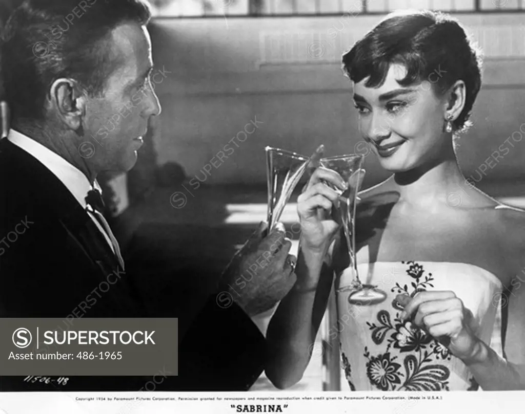 Movie still from 'Sabrina' movie with Audrey Hepburn and Humphrey Bogart