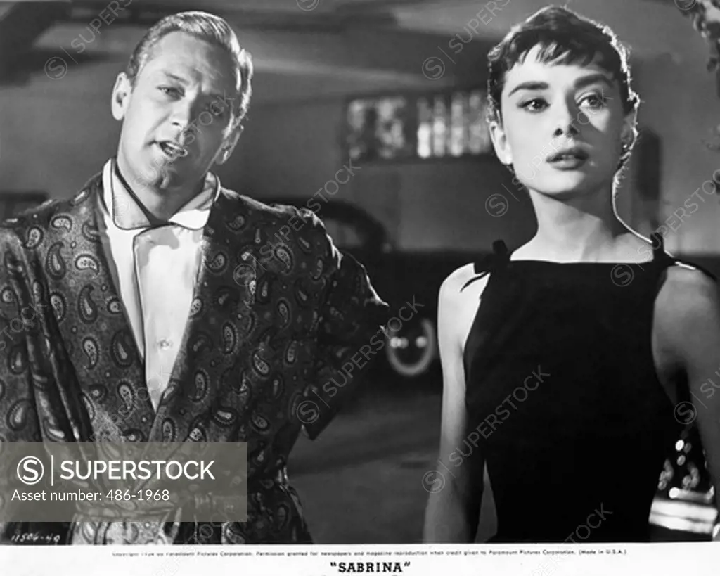 Movie still with Audrey Hepburn and Humphrey Bogart from 'Sabrina' movie