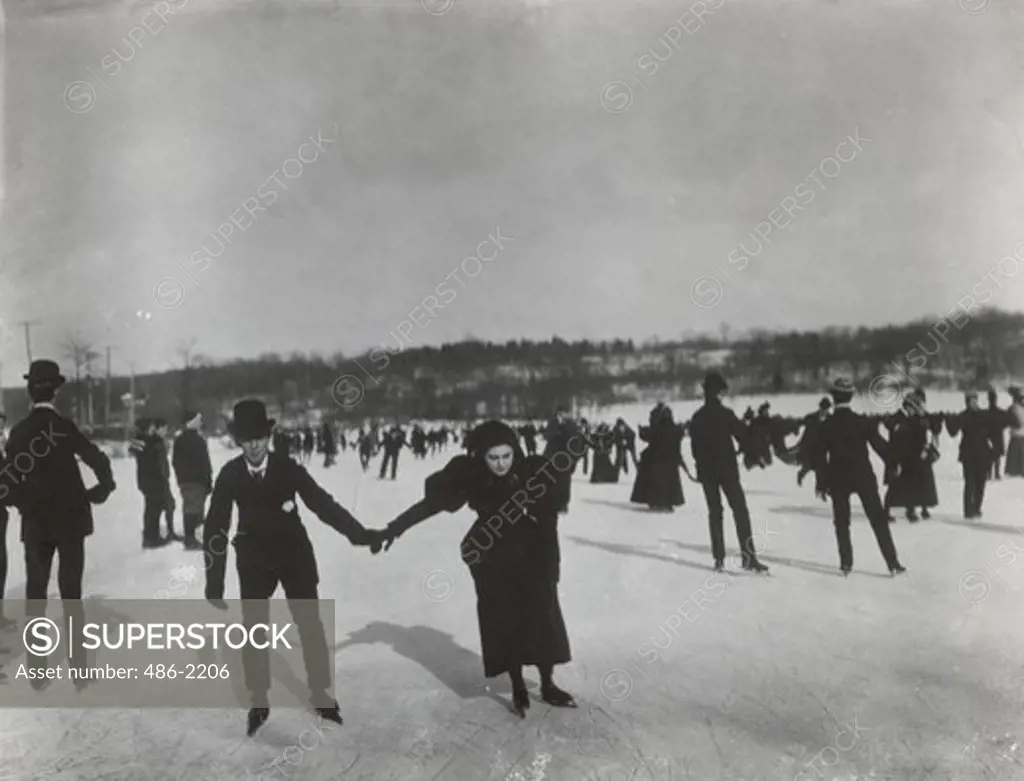 USA, New York City, Central Park, Ice Skating, 1912