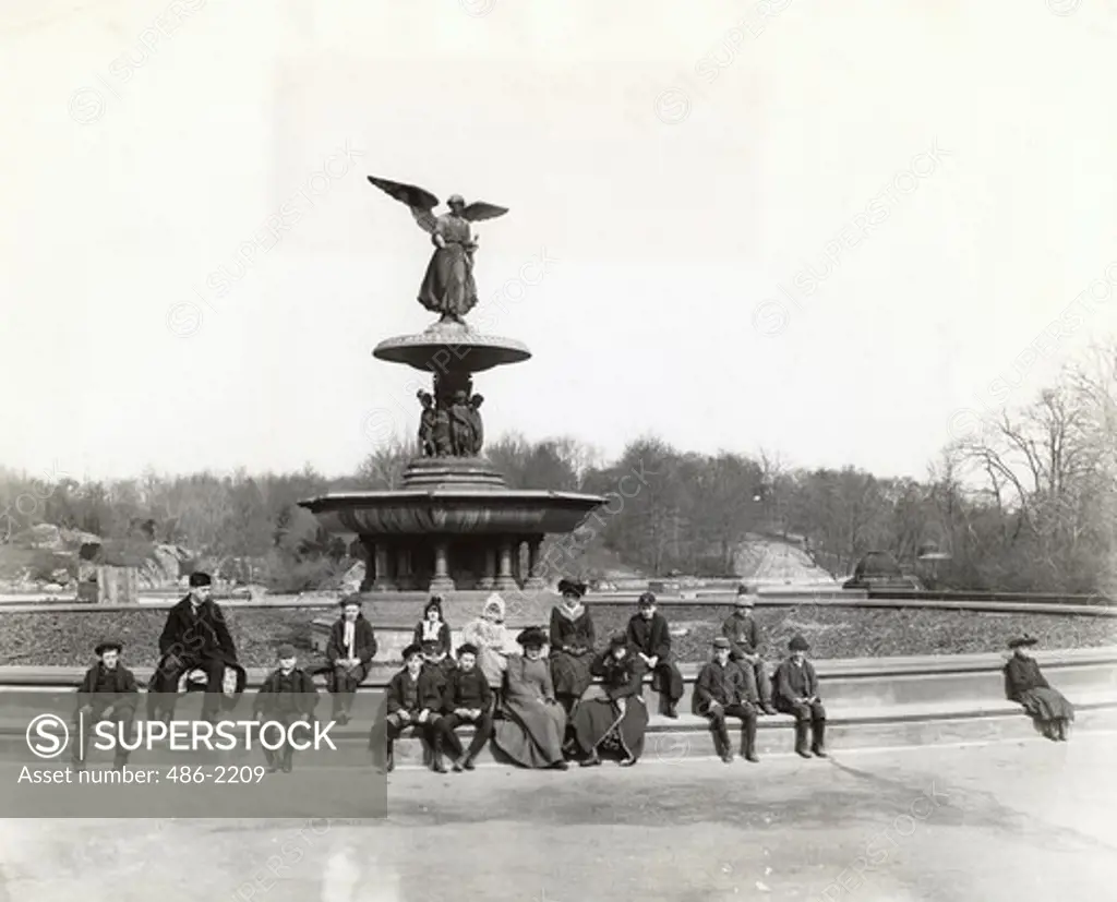 USA, New York City, Central Park, People Around Bethesda Fountain