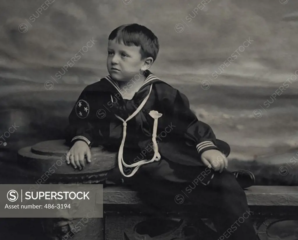 USA, New York, New York City, Portrait of boy in sailor suit, 1898