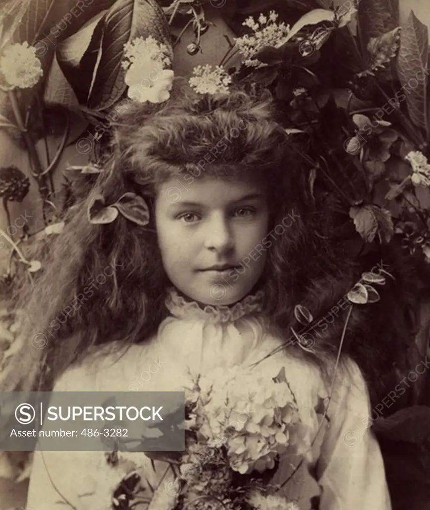 USA, Rhode Island, Newport, Portrait of girl with flower, 1890