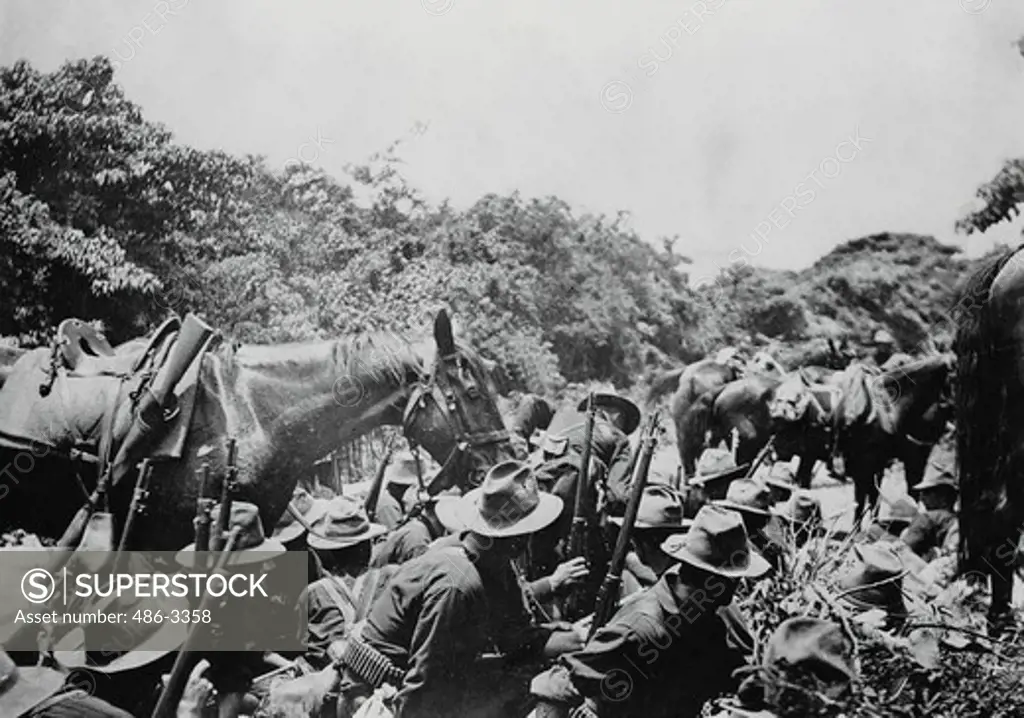 Rough Riders under fire in San Juan Creek, Spanish-American War
