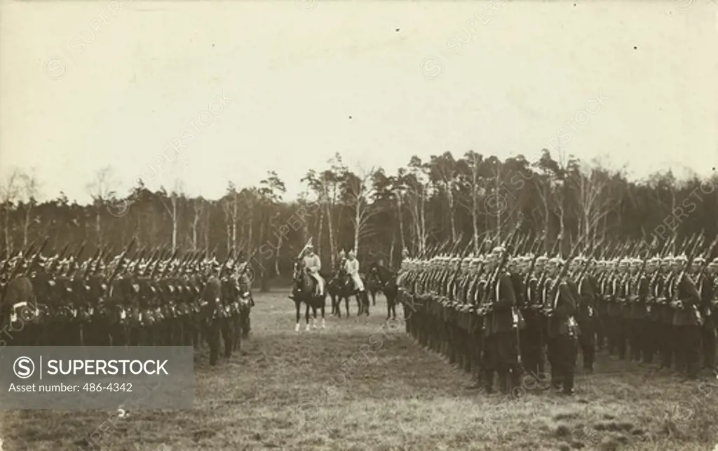 Kaiser Wilhelm II (1859-1941) reviewing troops