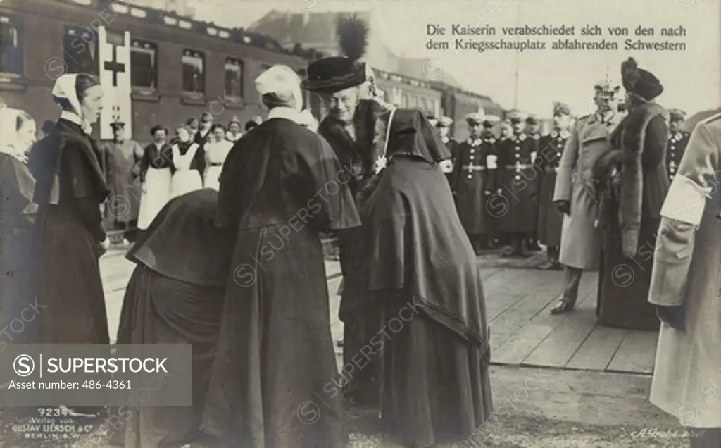 Kaiserin bidding farewell to Red Cross sisters going to the front