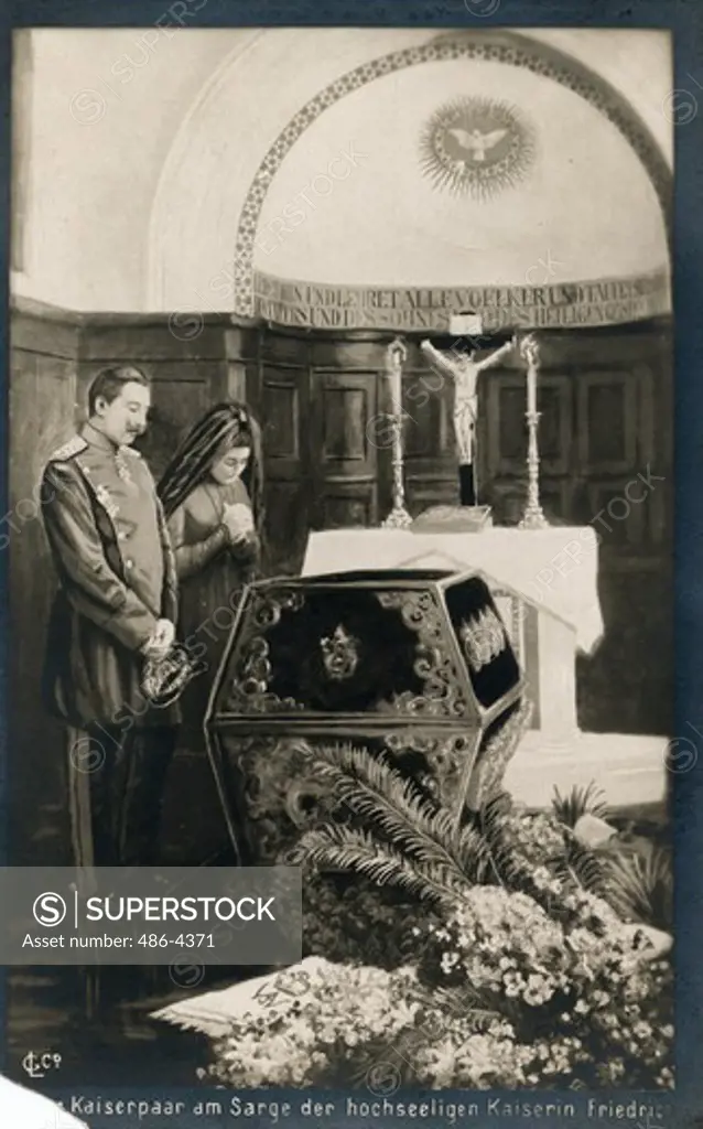 Kaiser and Kaiserin at coffin of kaiserin Friedrich