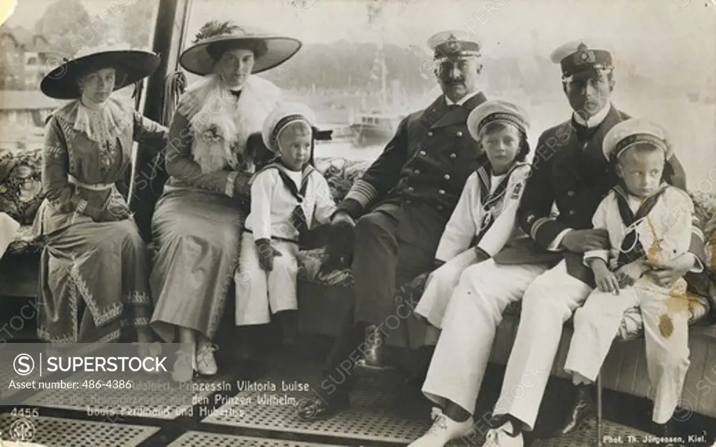 Kaiser Wilhelm II, Prince Adalbert, Princess Victoria Louise and Crown princess with prince Wilhelm, Ferdinand and Hubertus