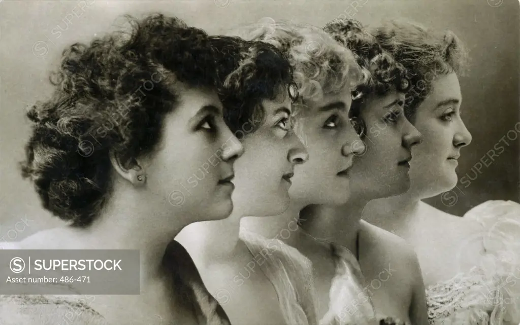 Side profile of five sisters looking away