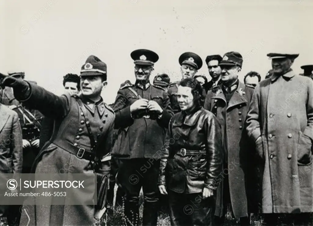 Turkey, President Kemal Ataturk with his generals, officers and Turkish airwomen, 1936