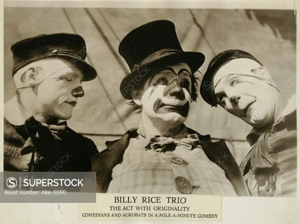 Portrait of Billy Rice Trio, acting with originality comedians and acrobats in a-mile-a-minute comedy