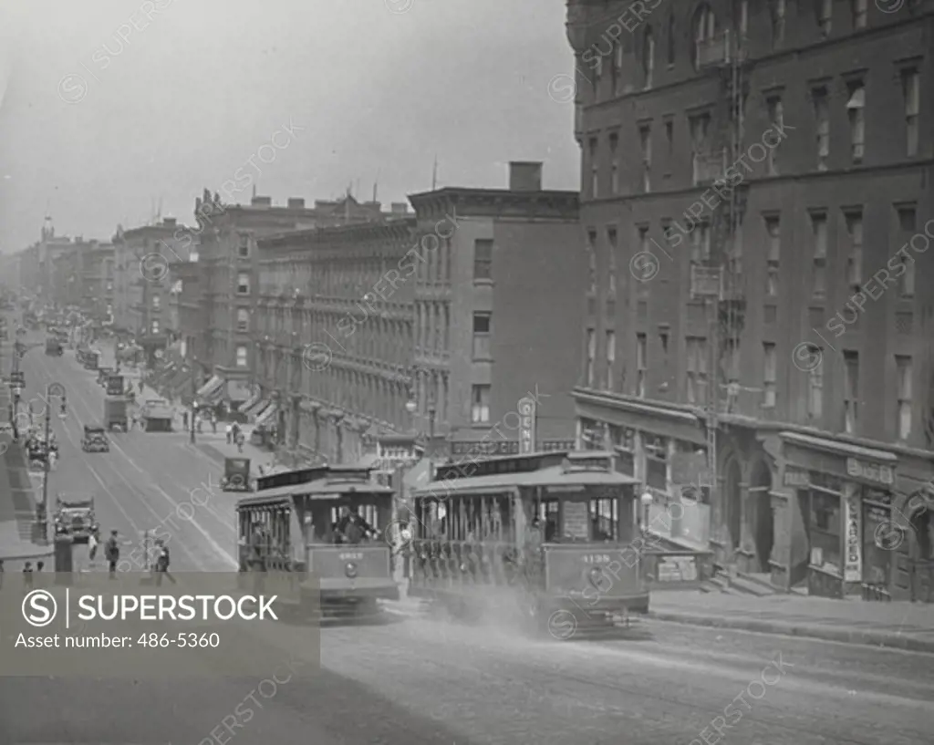 USA, New York State, New York City, Cable cars at upper Lexington Ave from corner 102 st, 1931