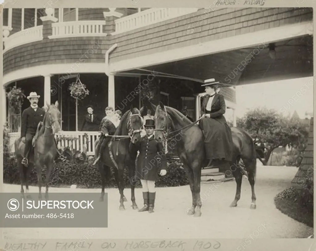 Wealthy family on horseback, 1900