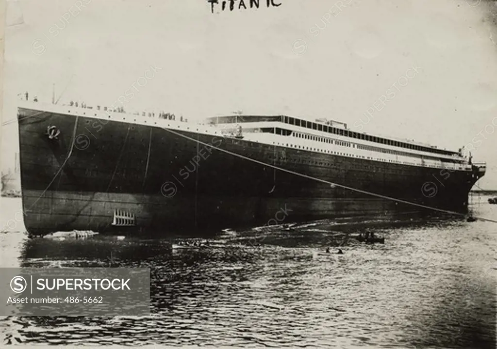 RMS Titanic moored in harbor