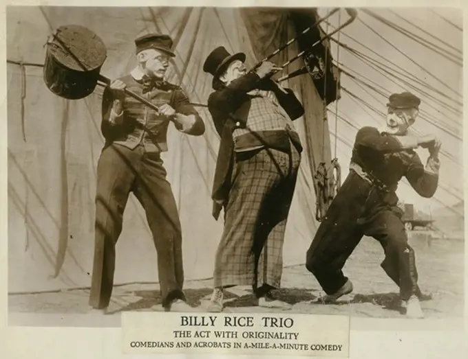 View of Billy Rice Trio, acting with originality comedians and acrobats in a-mile-a-minute comedy