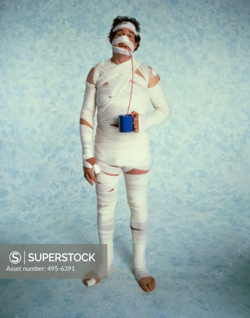 man wrapped in bandages 