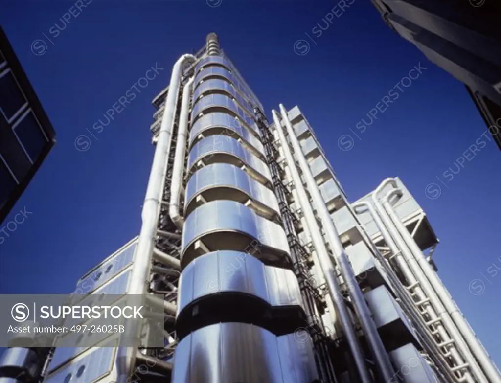 Low angle view of an industrial building, England, London