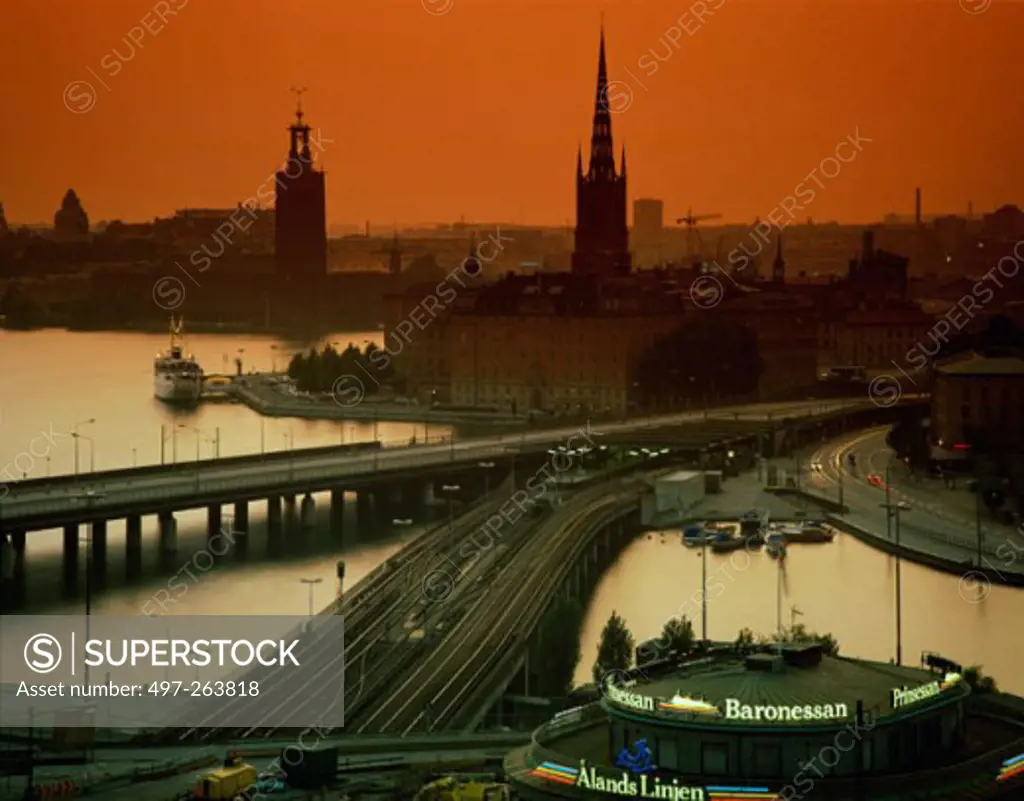 View of a city during sunset, Stockholm, Sweden