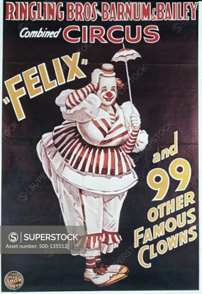 Ringling Bros, Barnum & Bailey, Felix and 99 Clowns, poster, Nostalgia UK, 500