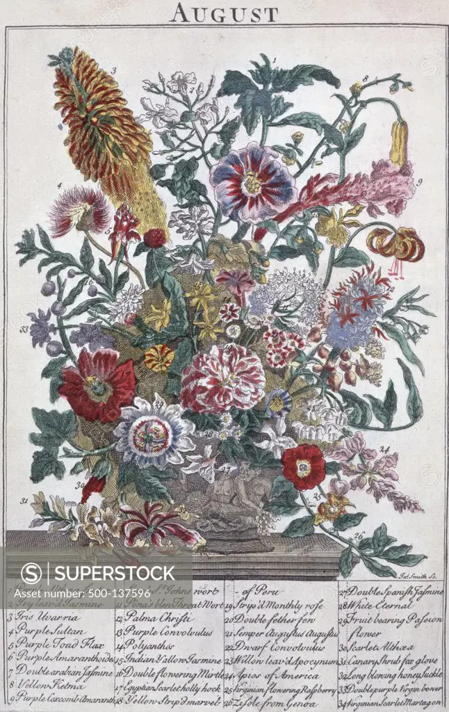 Flower Bouquet - August 19th Century Artist Unknown Lithograph