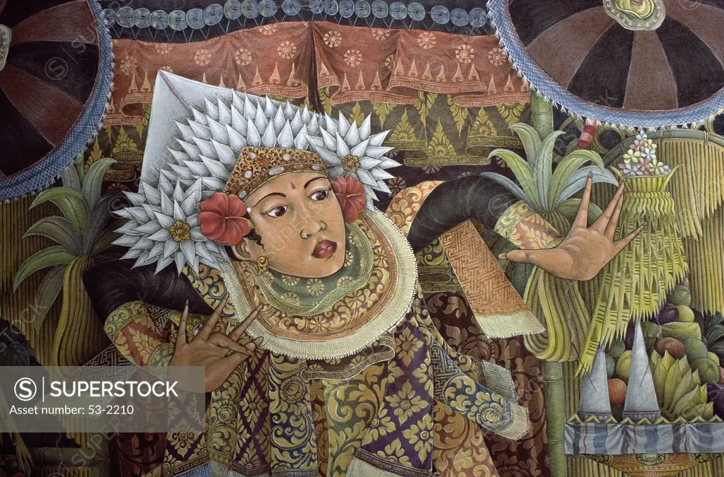 Folk Painting of Male Dancer, Bali, Indonesia  Artist Unknown (Asian)