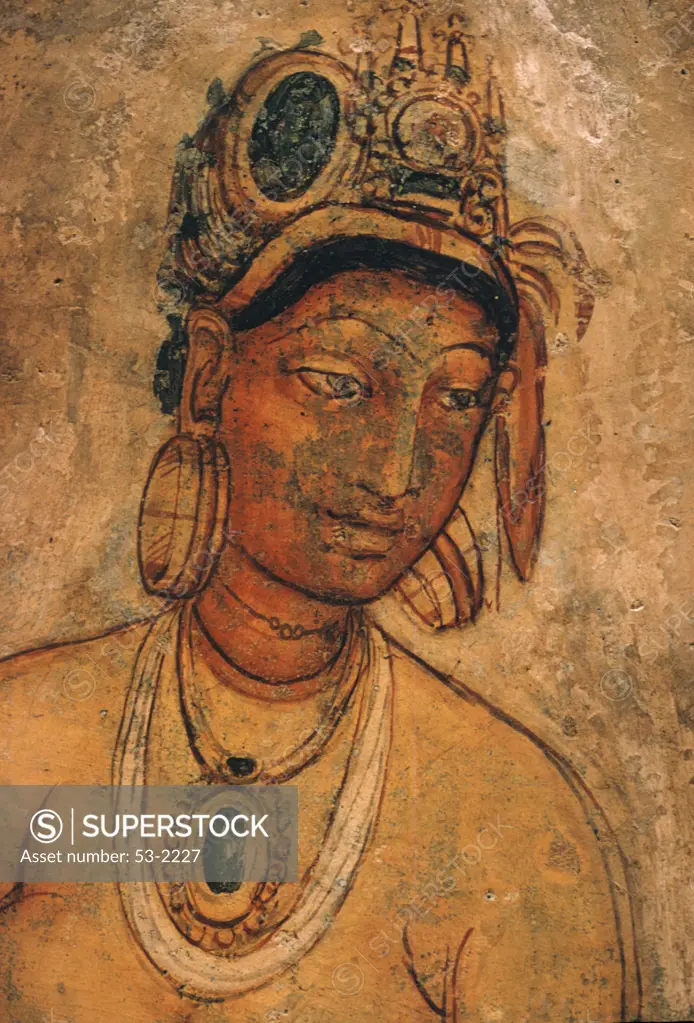 Sri Lanka, Sigiriya Caves, Portrait of Lady 5th century, fresco