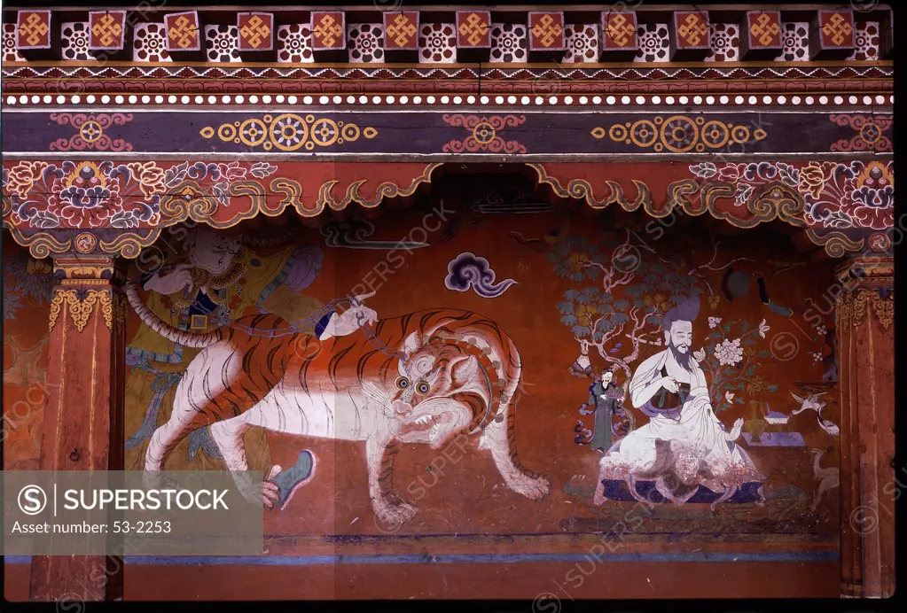 Buddhist Monastery Fresco, Paro Dzong Indian Art Fresco Paro Dzong, Bhutan