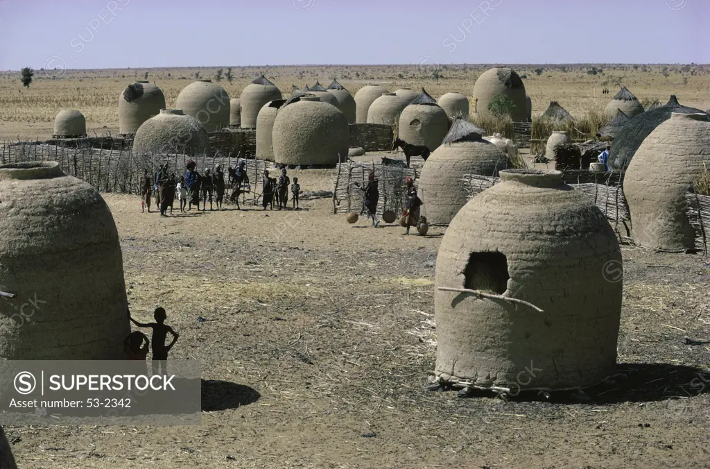 High angle view of mud huts in a village, Hausa Village, Niger