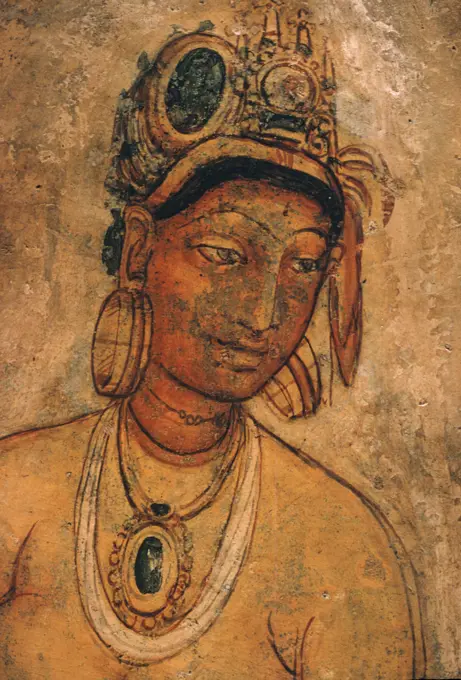 Sri Lanka, Sigiriya Caves, Portrait of Lady 5th century, fresco