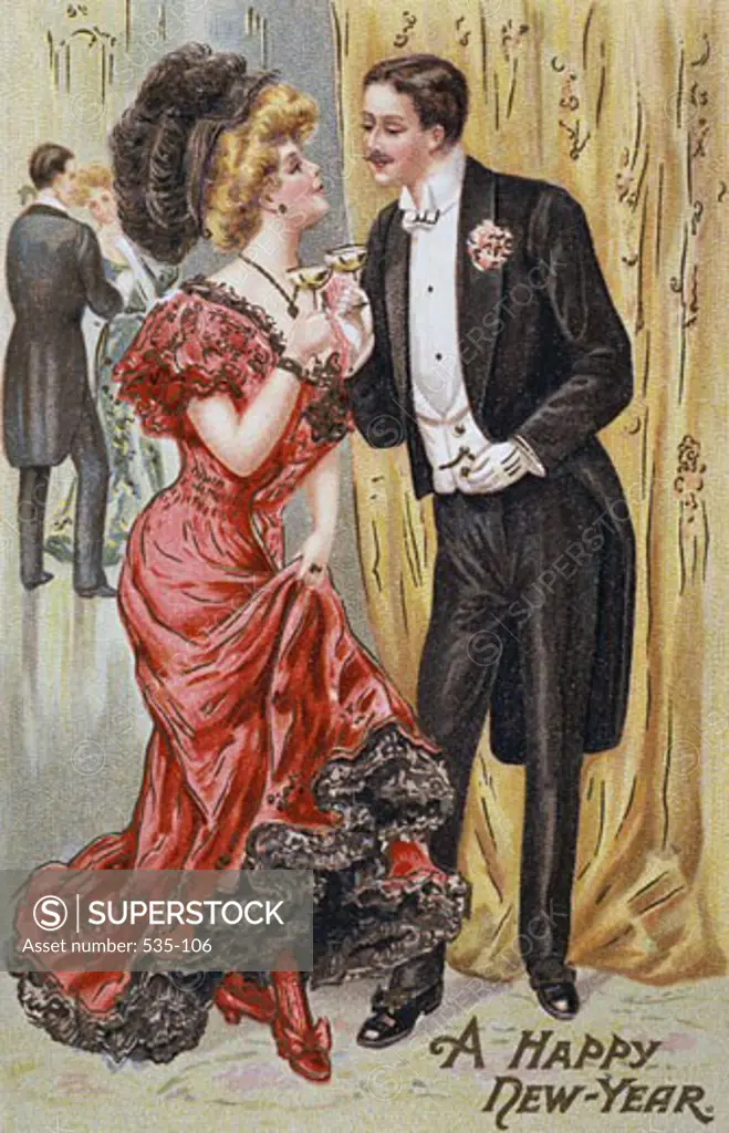 A Happy New Year c.1900 Color Lithograph