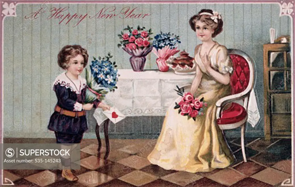 A Happy New Year 1912 Nostalgia Cards Color Lithograph