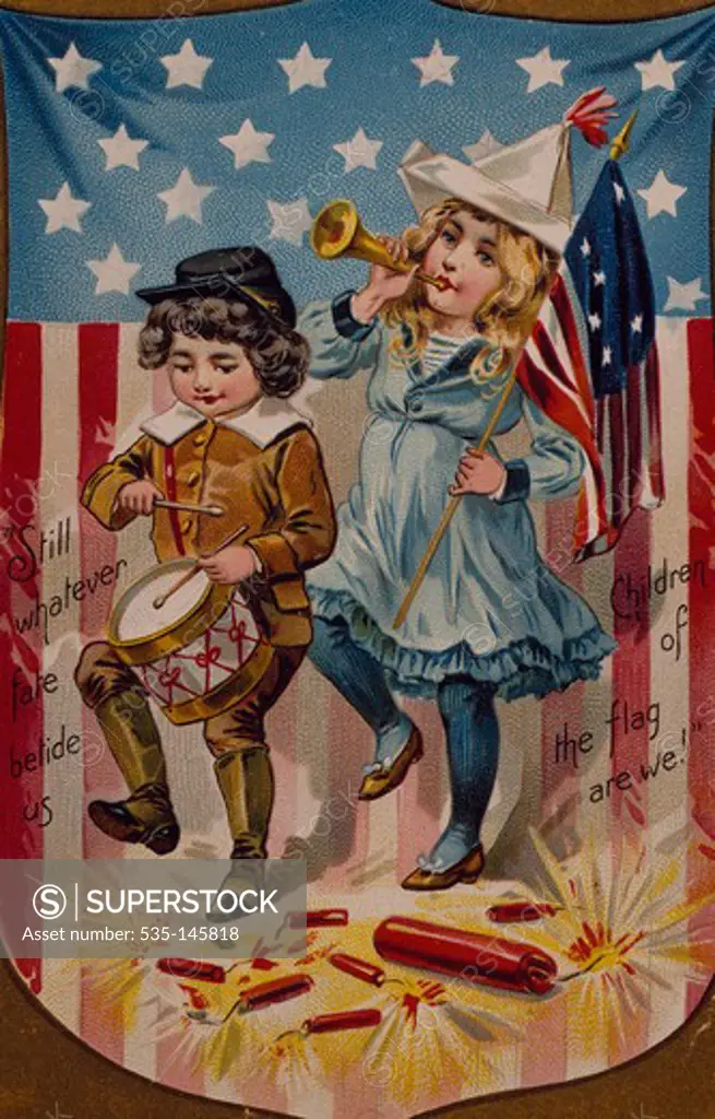 Little Drummer Boy and Girl with Horn, Nostalgia Cards
