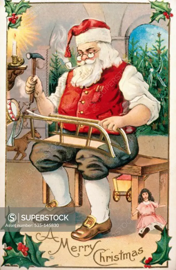 Santa Claus in His Workshop Nostalgia cards