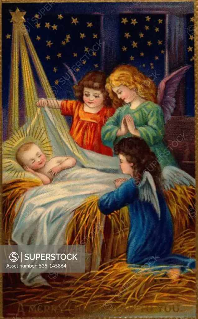 Angels with Baby Jesus Nostalgia Cards 