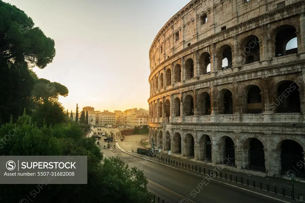 Rome Colosseum at sunrise in Rome, Italy
