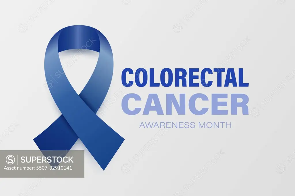 Colorectal Cancer Banner, Card, Placard with Vector 3d Realistic Dark Blue  Ribbon on White Background. Colon Cancer Awareness Month Symbol Closeup.  World Colorectal, Colon Cancer Day Concept - SuperStock