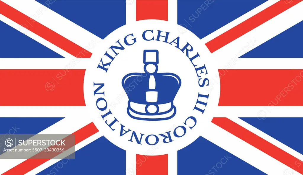 Poster for King Charles III Coronation with British flag vector illustration.