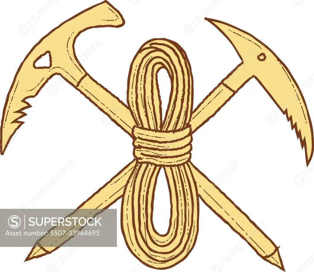 Mountain Climbing Pick Axe Rope Crossed Drawing - SuperStock