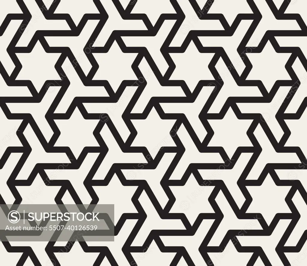Vector Seamless Black And White Geometric Star Triangle Shape Tessellation  Pattern - SuperStock