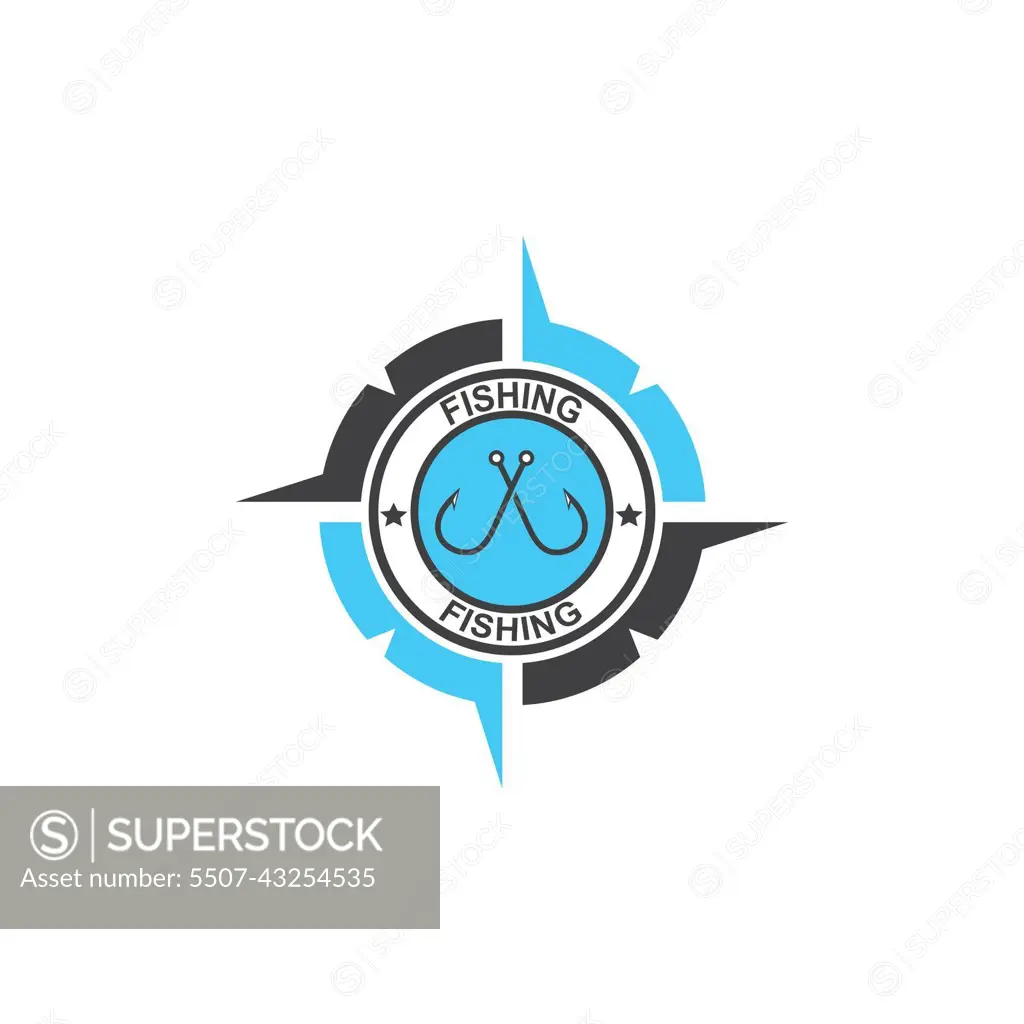 fishing hook logo icon vector compass concept illustration - SuperStock