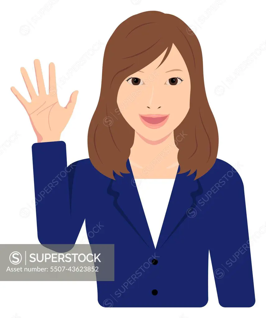 Young asian business woman (upper body / waist up ) vector illustration /  hand gesture and face pattern - SuperStock
